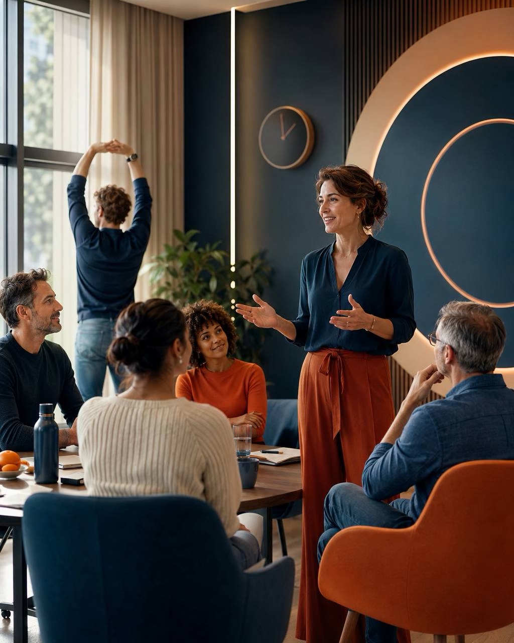 Seminargruppe im Gespräch mit einer Referentin