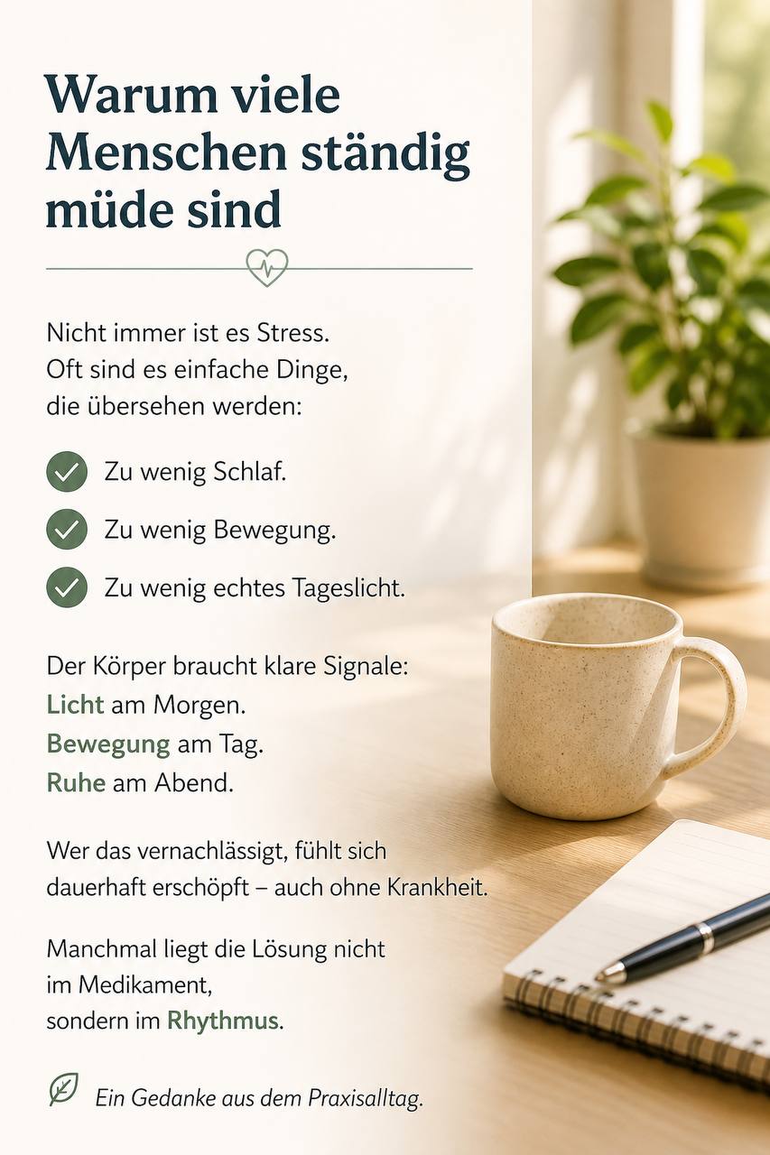 Warum viele Menschen ständig müde sind – Originalmotiv mit Tasse im Tageslicht